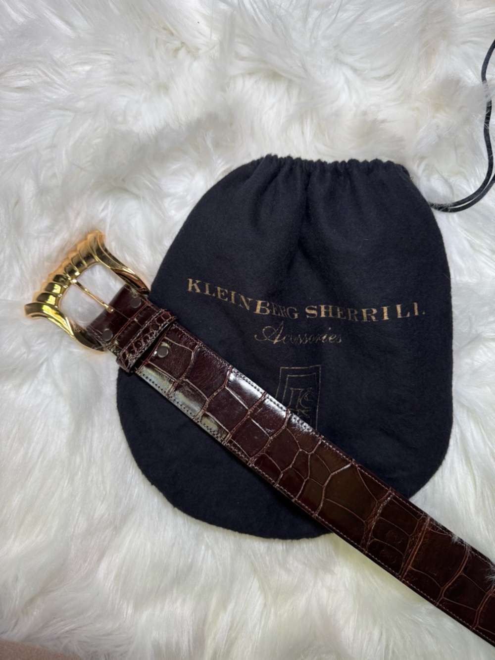 Women's Brown Croc-Embossed Leather Belt with Gold Buckle